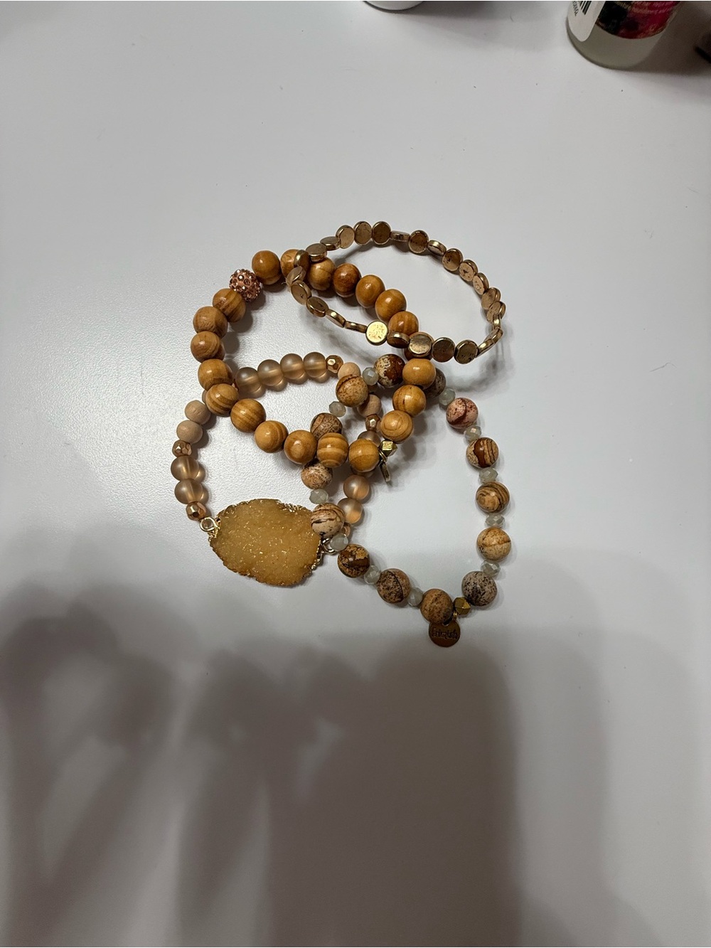 Beige and Gold Druzy Beaded Bracelet Set- Ermish